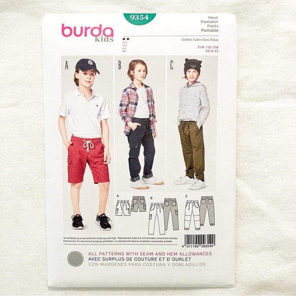 Burda Other - Burda Kids 9354 Boys Pants & Shorts Sewing Pattern Size 6–13